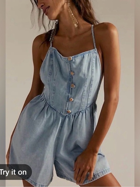 We The Free Pants - We The Free Light Blue Denim Button Romper